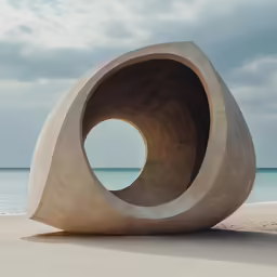 a circular cement sculpture sitting on top of a beach