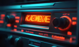 a vintage radio with the word kemp drive spelled in yellow letters