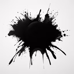 black ink splatters arranged around a white background
