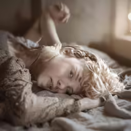 a very pretty young lady laying on a bed