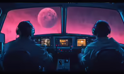 the astronauts are watching the moon on the horizon