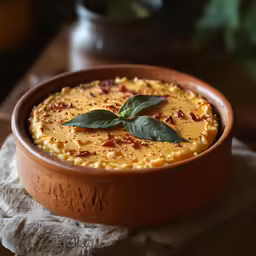 bowl filled with food sitting on top of a table