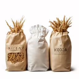 three bags full of rice with their handles open