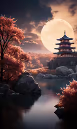 an image of a tree and a temple in the background