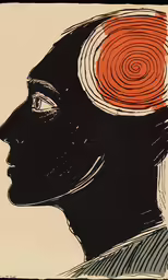 the silhouette of a man with an orange brain cap on his head