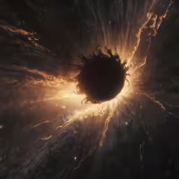 a large black object flying through a star filled sky