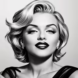 marilyn monroe with black lips and big curls