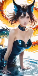 a woman in blue catsuit posing for the camera