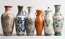 a group of vases is displayed on a white background