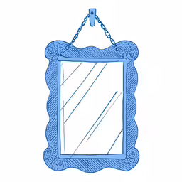 a mirror hanging on a chain in blue