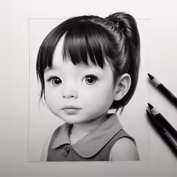 the little girl has some crayons next to her