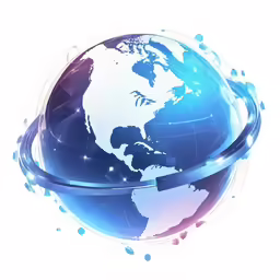 a blue and white globe with lines and bubbles around it