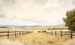 two horses in a field surrounded by fence post