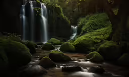a waterfall that has a waterfall falling into it