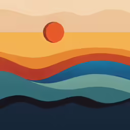 a painting with some waves and a red sun
