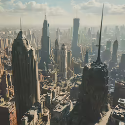 this is a picture of a very tall city with a few skyscrapers