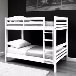 there is a black and white photo of the bunk beds in this room