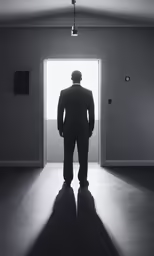 a man in suit standing in the hallway