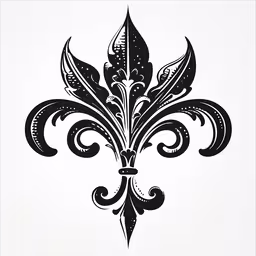a black and white fleur de lys,black and white silhouette of an ornate floret