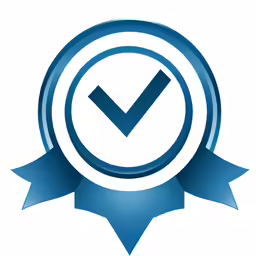 a blue seal with an tick on it