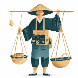 an illustration of a person holding two asian objects