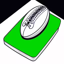 a close up of a book with a football on top,this is a drawing of a football sitting on a book,green and white book with football logo on it,a football sitting on top of a book,a drawing of a football sitting on top of a green bind