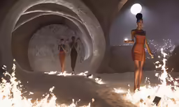 a bunch of people in some strange looking structures