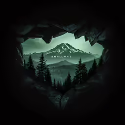 a mountain range from an opening to another