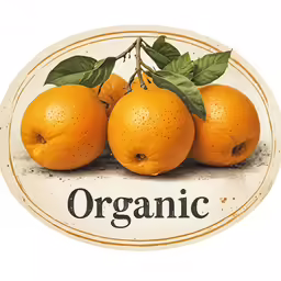 a label for organic produce with five oranges