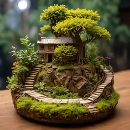 a tree sitting on top of a wooden table