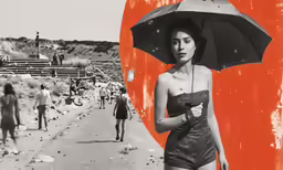 a woman walking in the street, with an umbrella