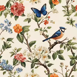 colorful bird and flowers on a white background