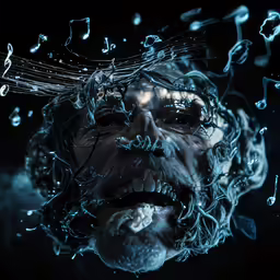 an artistic photo with water floating in front of the man