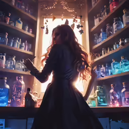 a woman is standing in the light from inside a cupboard