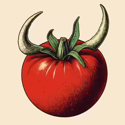 an illustration of a tomato with large horns