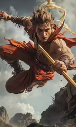 man with sword being chased by giant monster