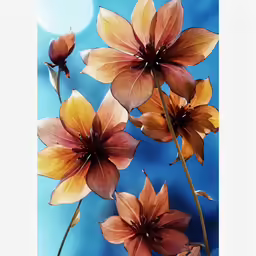 some orange flowers on blue skies and water