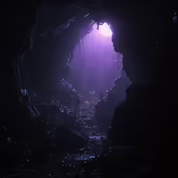 the dark cave looks like it is in a fairy land