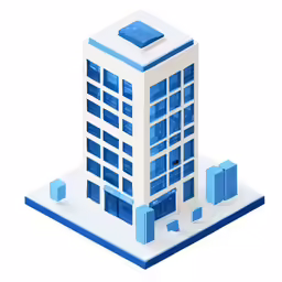 a paper model of a building with blue and white stripes