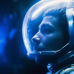 a man wearing a helmet with headphones on
