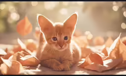 an image of a kitten that is sitting in the leaves