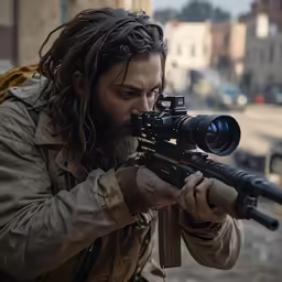 man with beard and glasses shooting on a camera