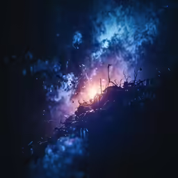 there are two objects in the photo and an image of fireworks on the sky