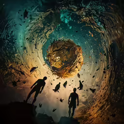 two people looking into a large, colorful hole