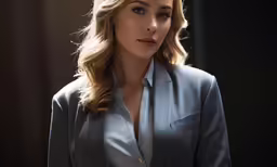 a beautiful young woman in a suit is posing for the camera