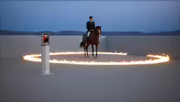 a man on a horse that is on fire