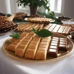 chocolates and coffee beans on serving platters at a wedding reception