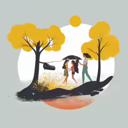a couple walking in the field with an umbrella