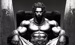 an image of a man with huge muscles,a man is shown sitting in a chair with no shirt on