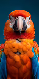 a colorful parrot sitting on top of a blue chair